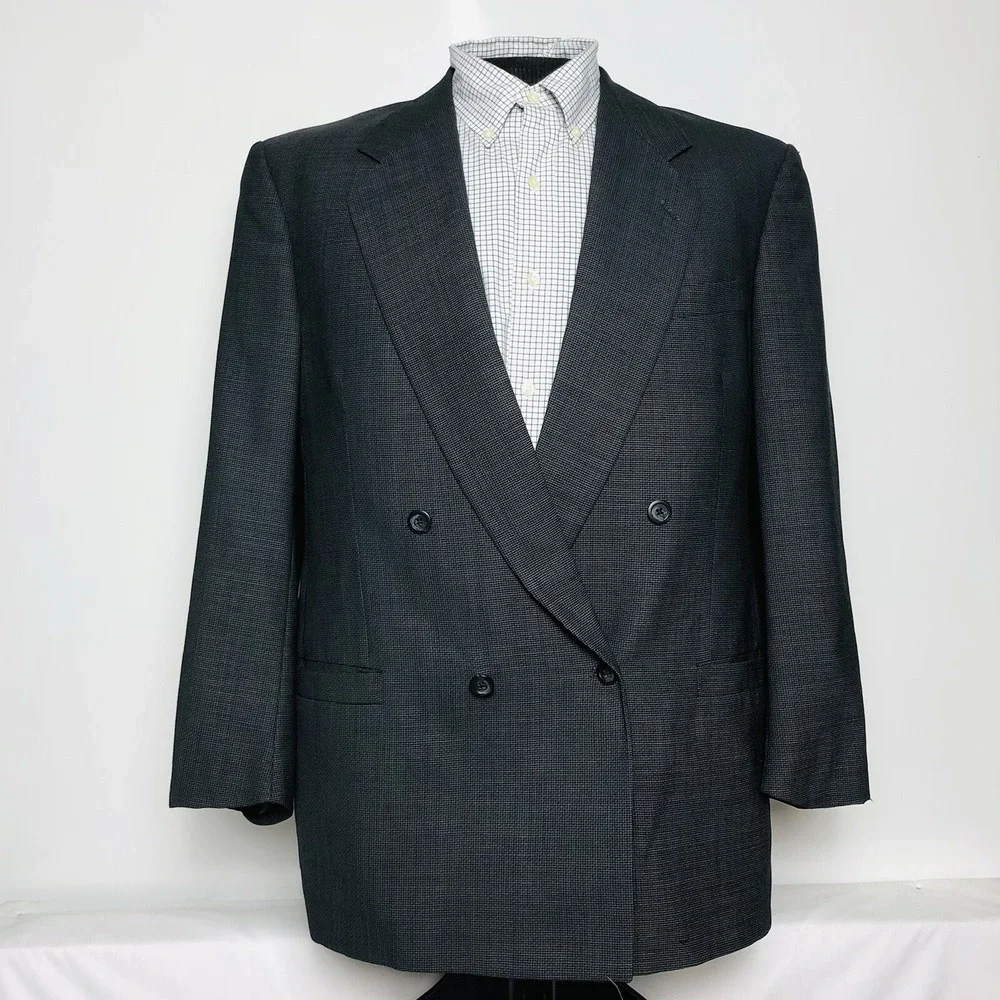 Jhane Barnes Mens Grey Double Breasted Wool Suit Jacket‎ Size 41R